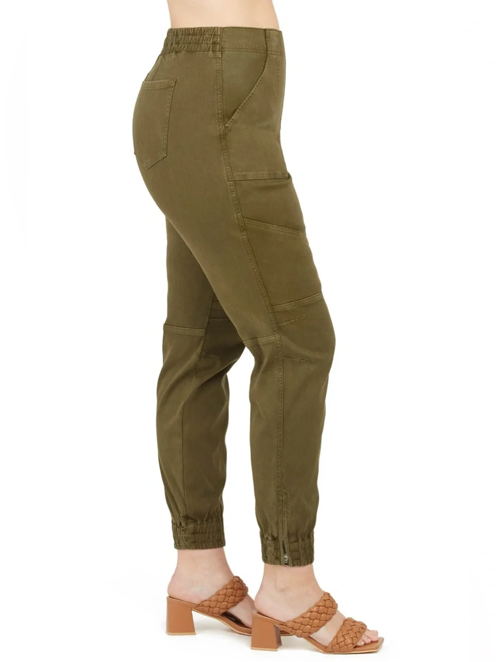 Spanx Twill Jogger Pants, Green, Size Large